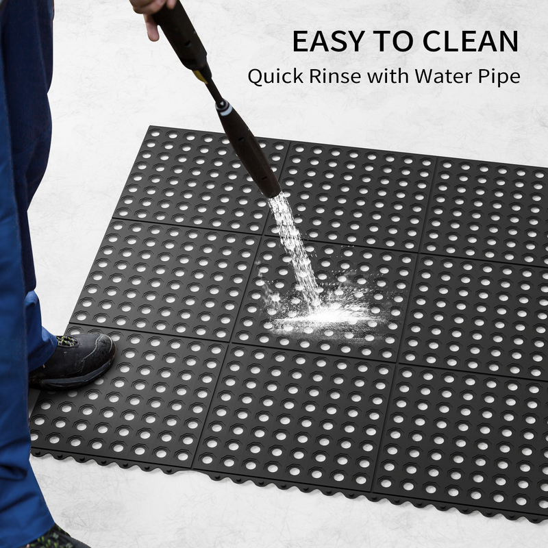 ROVSUN 36" x 36" Rubber Floor Mat Anti-Fatigue Non-Slip Drainage Mat with Holes