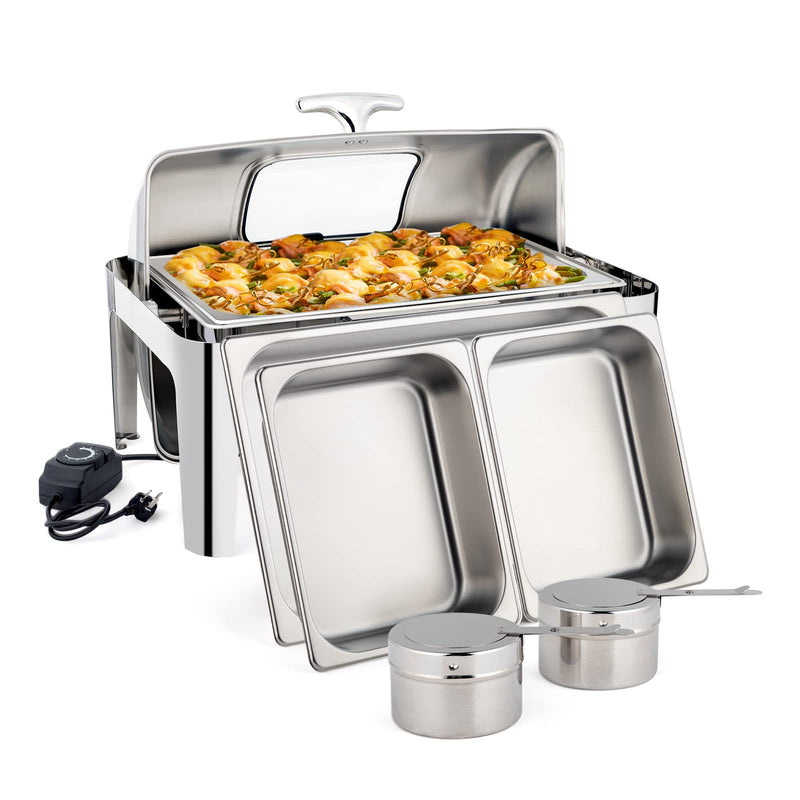 ROVSUN 9 QT Stainless Steel Chafing Dish Buffet Set with Electric & Fuel Heating