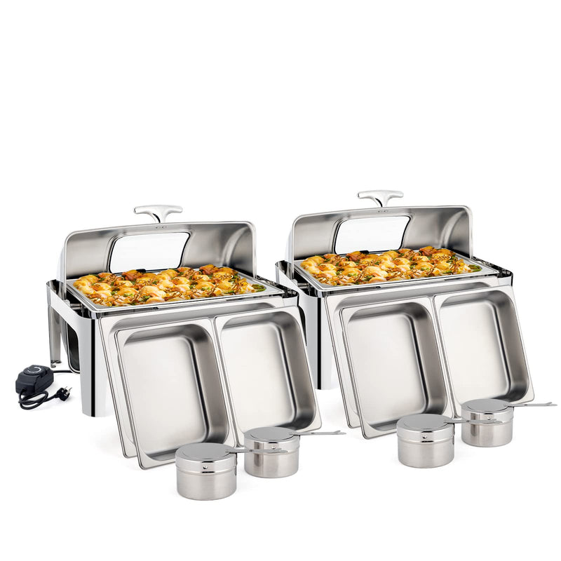 ROVSUN 9 QT Stainless Steel Chafing Dish Buffet Set with Electric & Fuel Heating