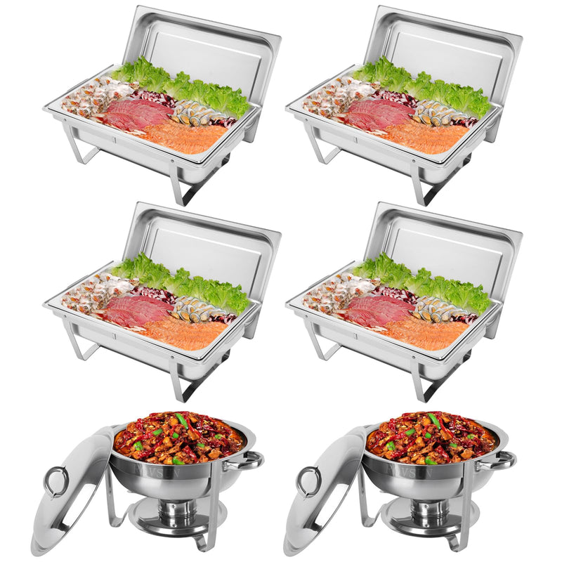 ROVSUN Chafing Dish Buffet Set 4 Rectangular + 2 Round Stainless Steel Chaffing Dishes