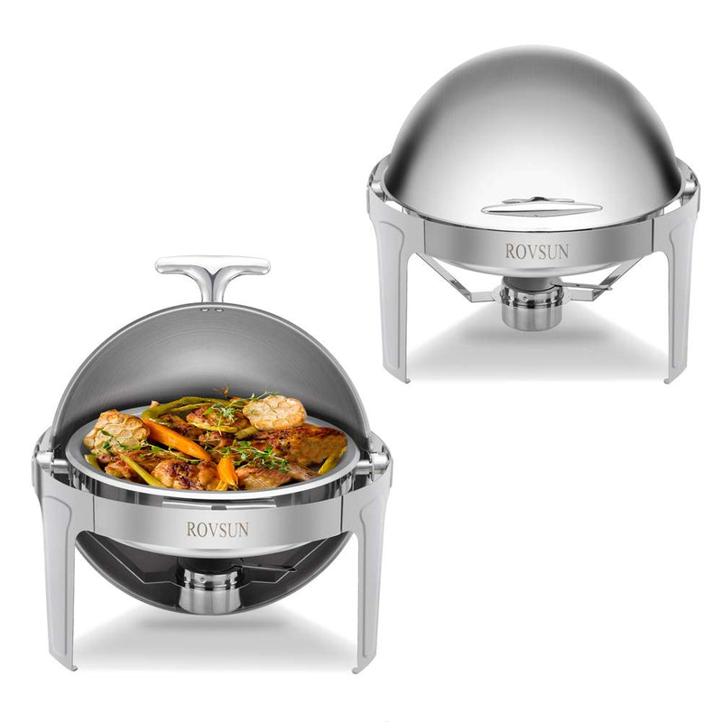 ROVSUN 6 Qt Roll Top Chafing Dish Round Chafer with Food Pan 1/2/3 Packs