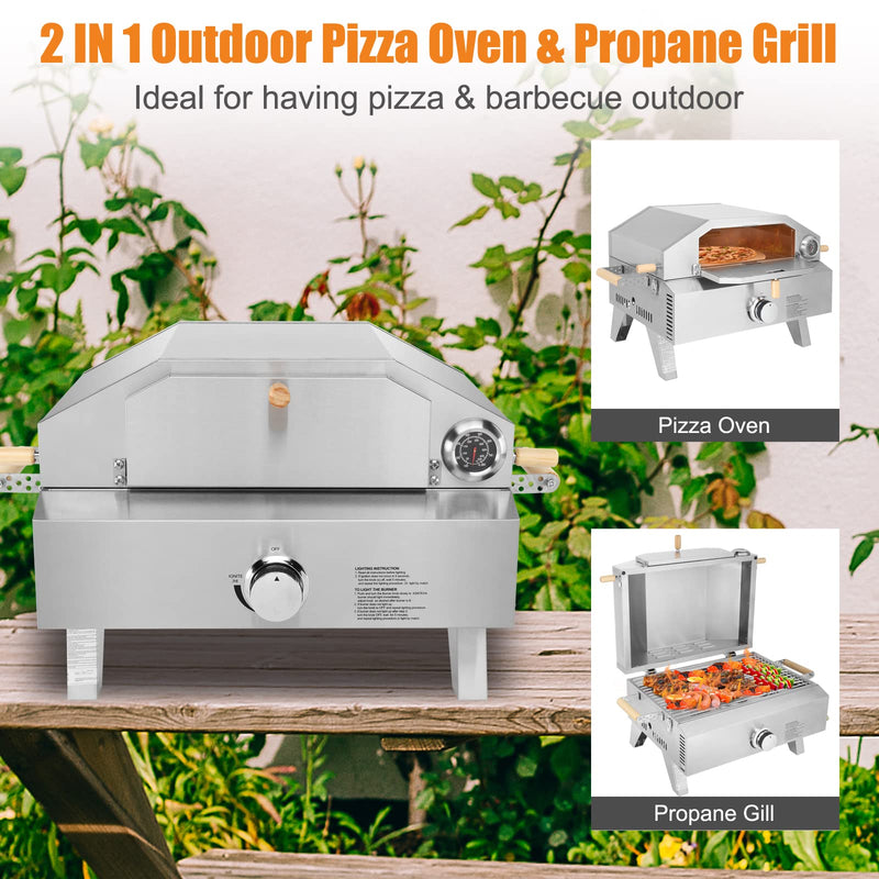 ROVSUN 12000BTU 2 In 1 Portable Propane Gas Grill & Pizza Oven in Stainless Steel