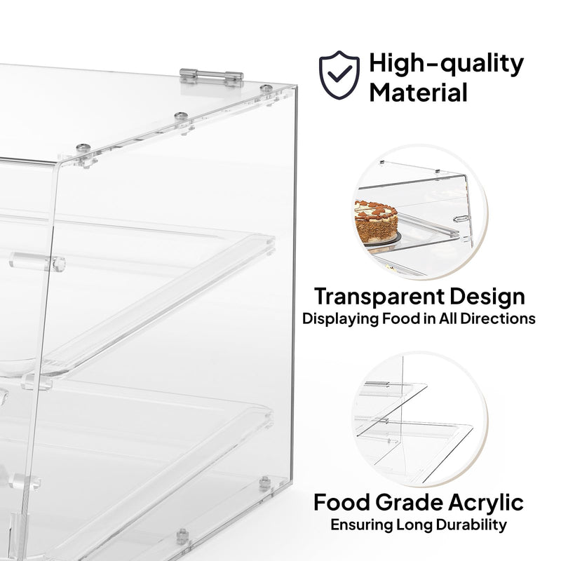 ROVSUN 2/3 Tier 21Inch Pastry Bakery Trapezoid Display Case Commercial Countertop Acrylic Pastry Case