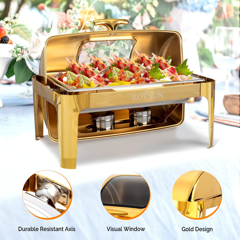 ROVSUN 9QT Roll Top Chafing Dish Buffet Set Gold