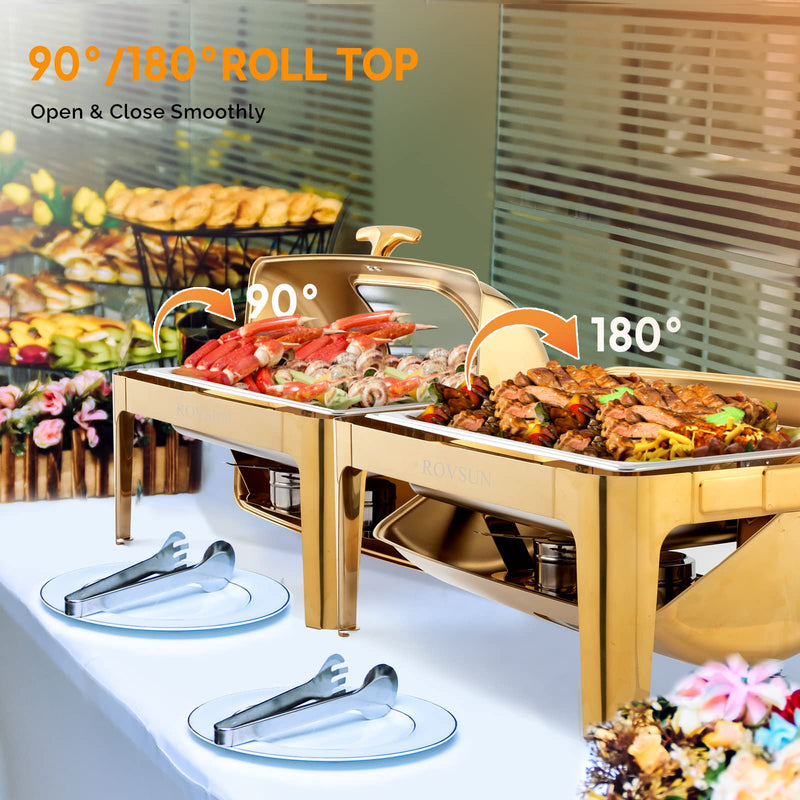 ROVSUN 9QT Roll Top Chafing Dish Buffet Set Gold