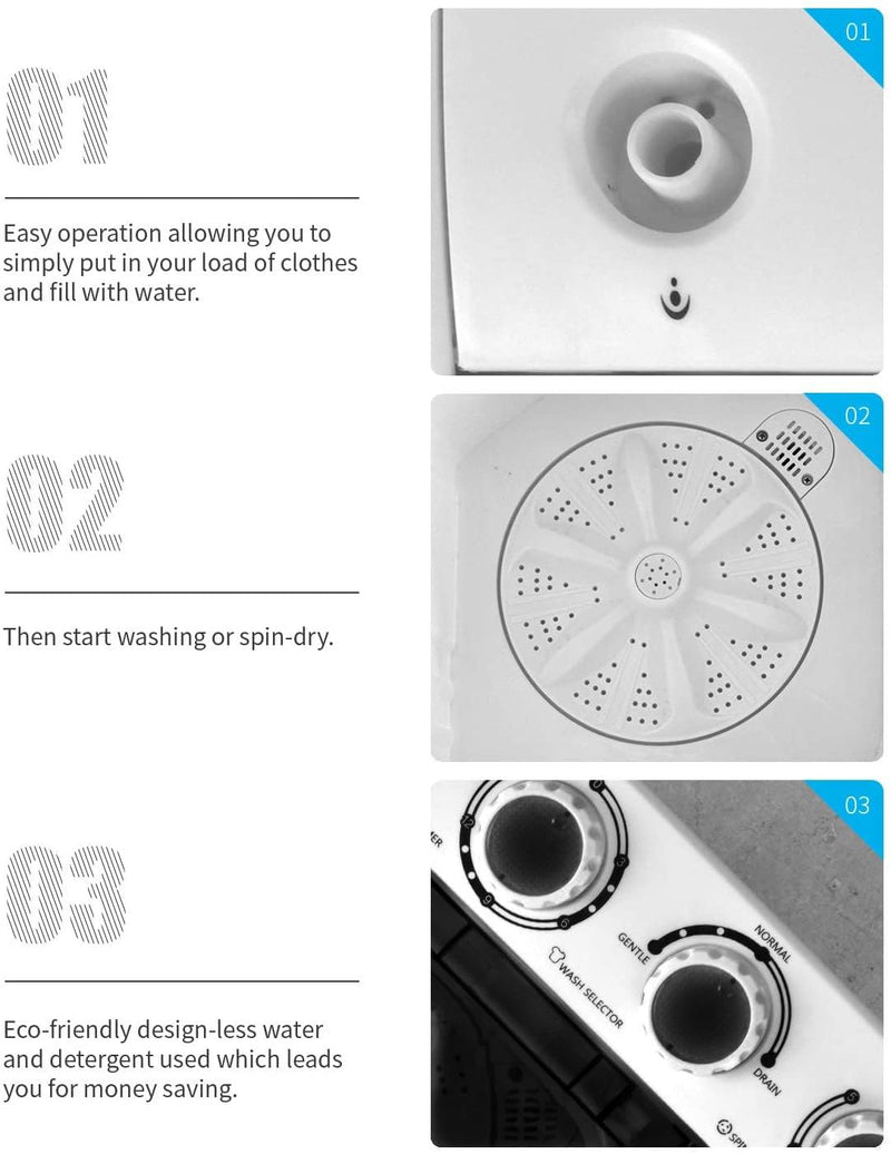 ROVSUN 21LBS Portable Washing Machine Mini Compact Twin Tub Washer and Dryer Combo