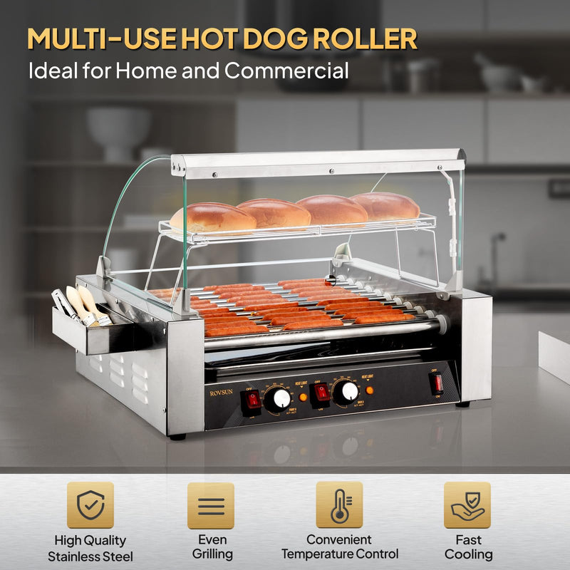 ROVSUN Hot Dog Roller Machine with Dual Temp Control 7/11 Rollers