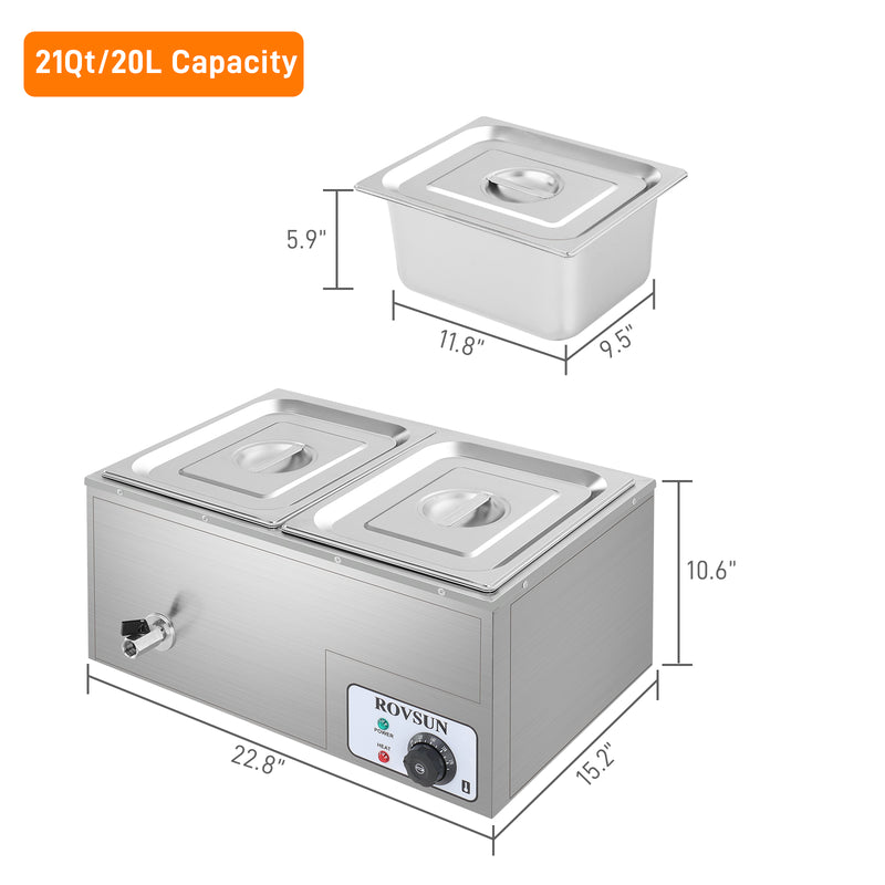 ROVSUN 21QT Commercial Food Warmer Electric Steam Table Countertop