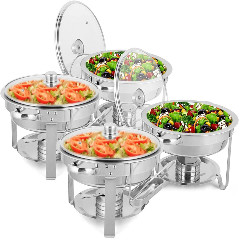 ROVSUN 5 Qt Round Chafing Dish Buffet Set with Glass Lid 1/2/4 Packs