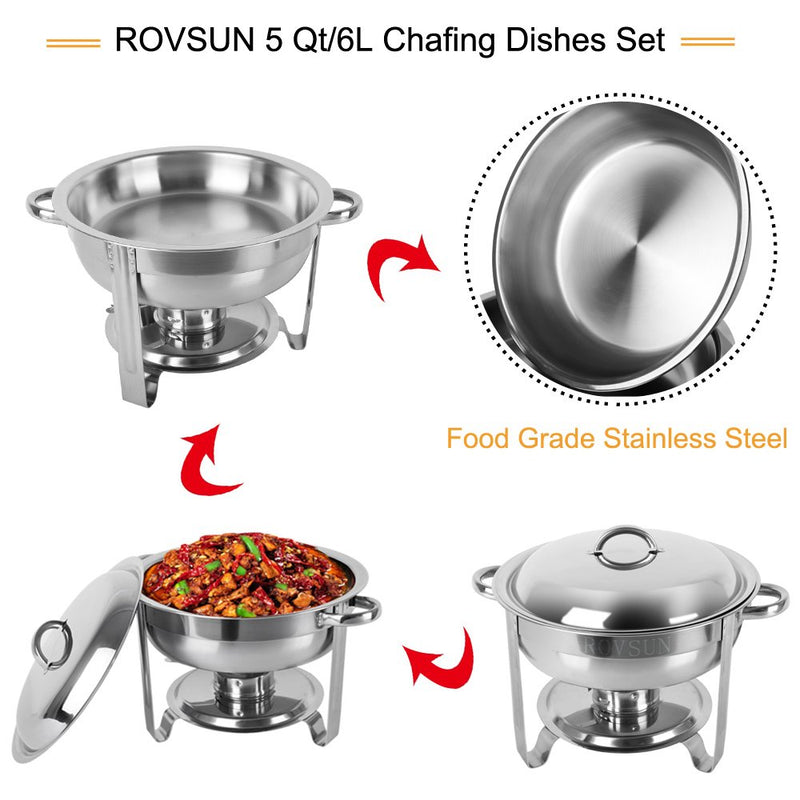 ROVSUN 5 Qt Stainless Steel Round Chafing Dish Buffet Set 2/4/6/8 Packs