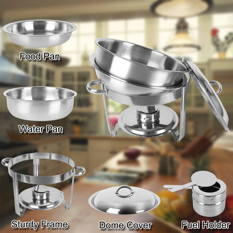 ROVSUN 5 Qt Stainless Steel Round Chafing Dish Buffet Set 2/4/6/8 Packs