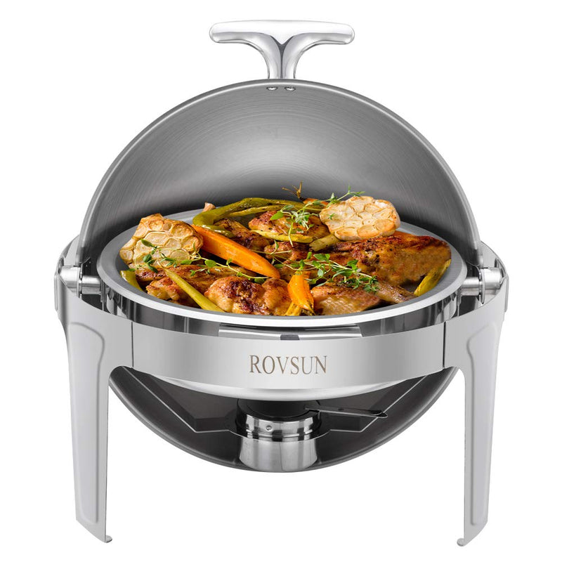 ROVSUN 6 Qt Roll Top Chafing Dish Round Chafer with Food Pan 1/2/3 Packs