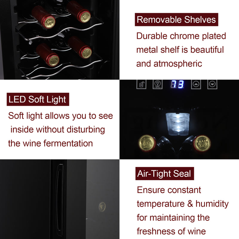 ROVSUN 12 Bottle Wine Cooler Refrigerator with Digital Temperature Control