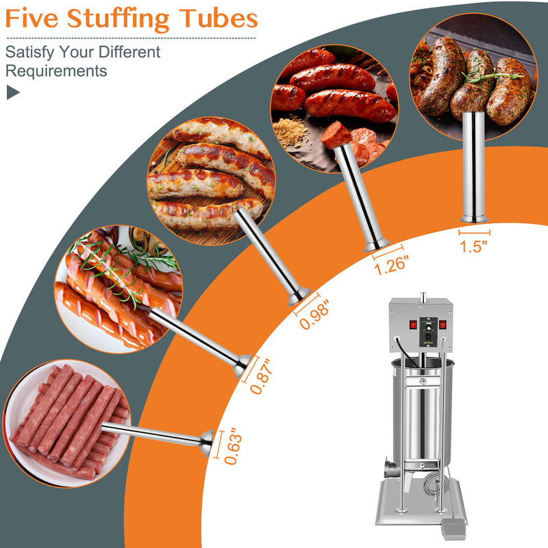 ROVSUN 10/15L Stainless Steel Electric Sausage Stuffer Maker Machine with 5 Stuffing Tubes