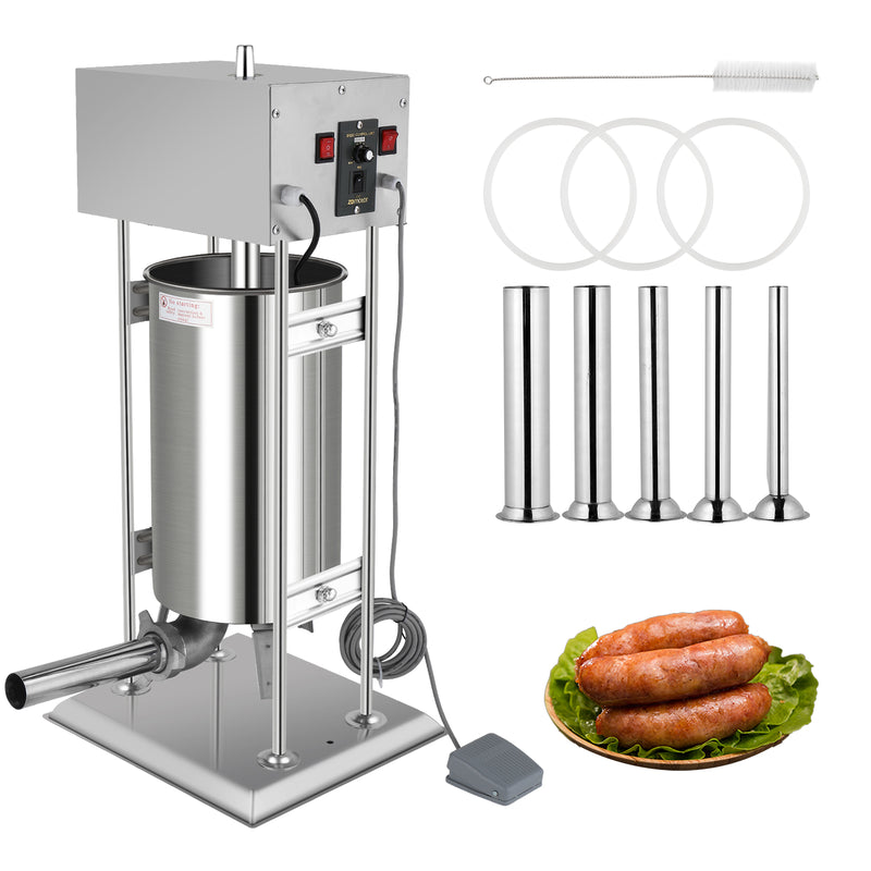 ROVSUN 10/15L Stainless Steel Electric Sausage Stuffer Maker Machine with 5 Stuffing Tubes