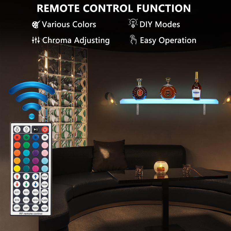 ROVSUN Wall Mounted LED Lighted Liquor Bottle Display Shelf Bar Shelf with Remote Control