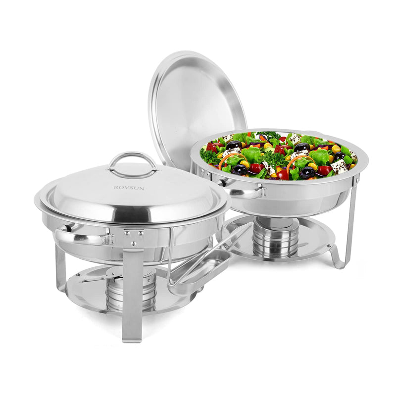 ROVSUN 5 Qt Stainless Steel Round Chafing Dish Buffet Set with Lid Holder 1/2/4 Packs
