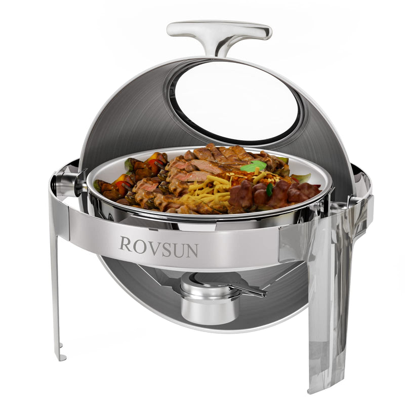 ROVSUN 6Qt Round Roll Top Chafing Dish Buffet Set with Glass Window Silver/Gold 1/2/3 Packs