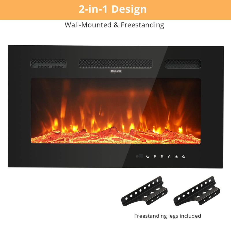 ROVSUN 30 Inch Electric Fireplace Freestanding Heater with 12 Flame Colors