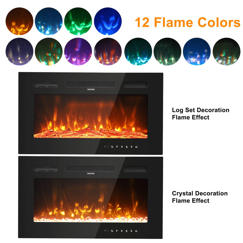 ROVSUN 30 Inch Electric Fireplace Freestanding Heater with 12 Flame Colors