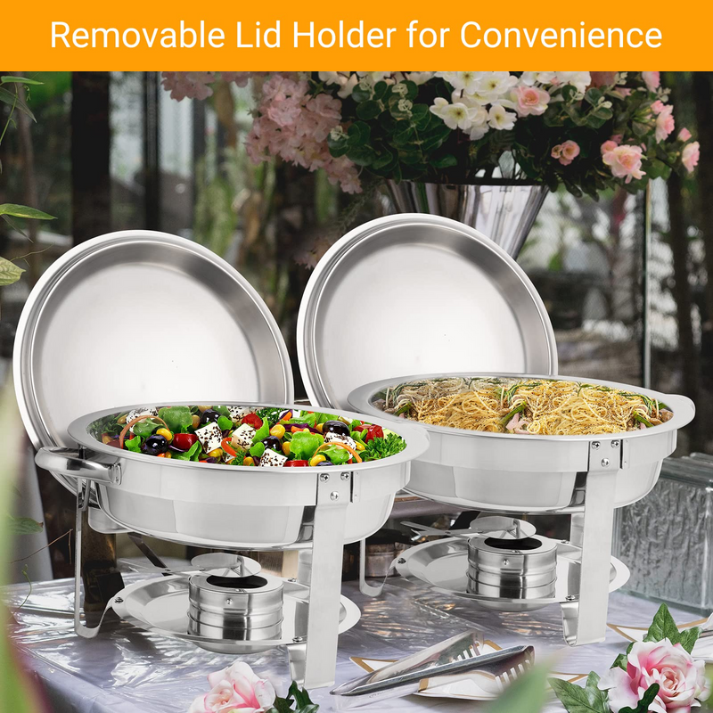 ROVSUN 5 Qt Stainless Steel Round Chafing Dish Buffet Set with Lid Holder 1/2/4 Packs