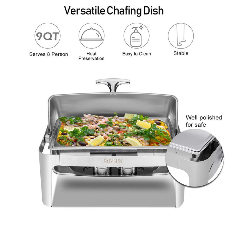 ROVSUN 9 Qt Roll Top Chafing Dishes Full Size Stainless Steel Chafer