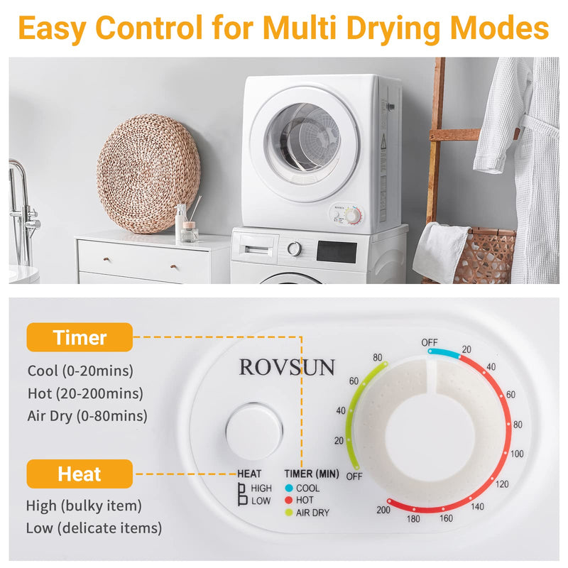ROVSUN 5.5LBS Portable Clothes Dryer Compact Laundry Dryer with Stainless Steel Tub White