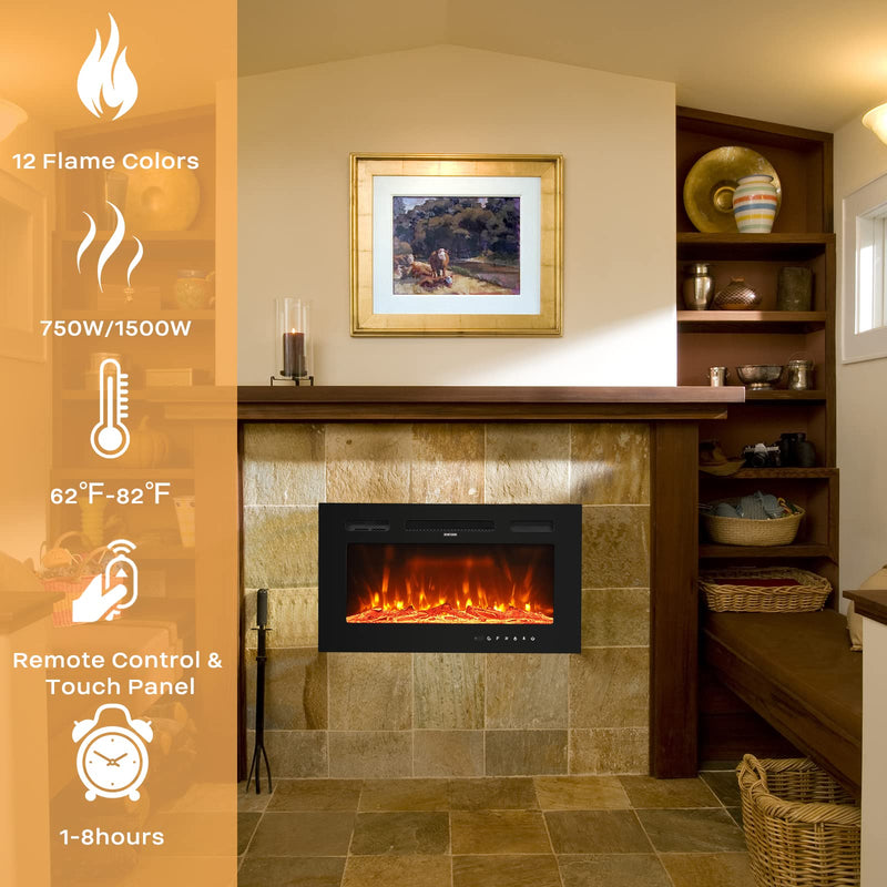 ROVSUN 30 Inch Electric Fireplace Freestanding Heater with 12 Flame Colors