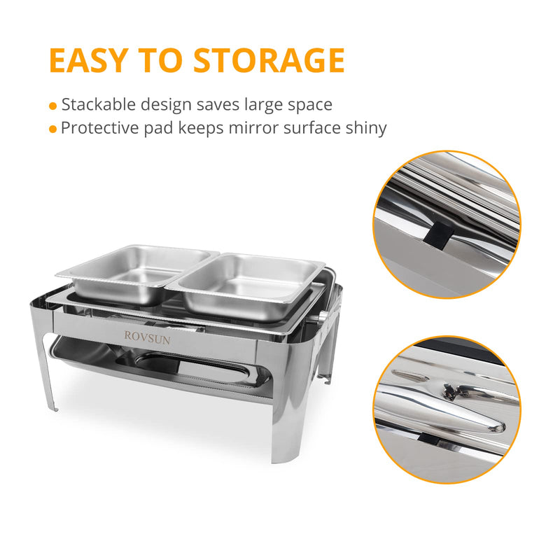 ROVSUN 9 Qt Roll Top Chafing Dish Buffet Set with 2 Half Size Pan & Glass Window